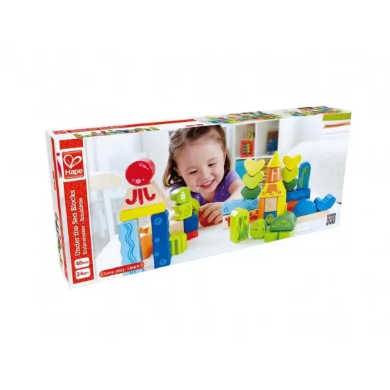 Set cuburi din lemn Viata Marina Hape 48 piese Set cuburi din lemn Viata Marina Hape 48 piese
