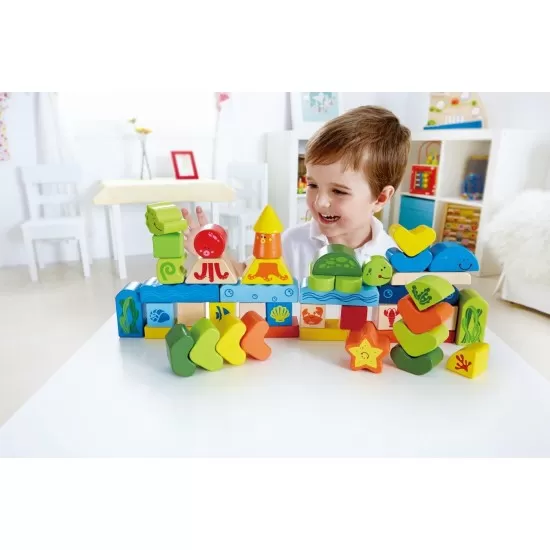 Set cuburi din lemn Viata Marina Hape 48 piese Set cuburi din lemn Viata Marina Hape 48 piese