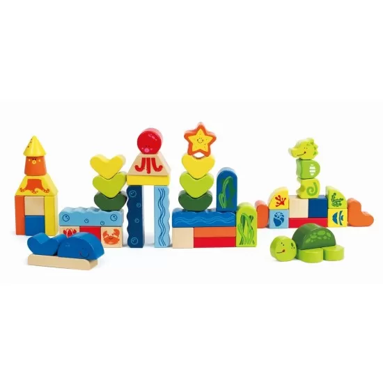 Set cuburi din lemn Viata Marina Hape 48 piese Set cuburi din lemn Viata Marina Hape 48 piese
