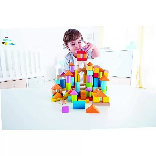 Set cuburi de lemn Hape 101 piese Set cuburi de lemn Hape 101 piese