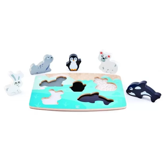 Puzzle tactil Hape - Animalele polare, 5 piese