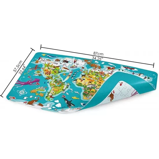 Puzzle 2 in 1 Hape 100 piese - Turul lumii Puzzle 2 in 1 Hape 100 piese - Turul lumii