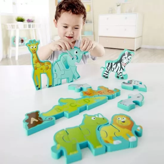 Puzzle din lemn alfabet si animale 26 piese Hape Puzzle din lemn alfabet si animale 26 piese Hape