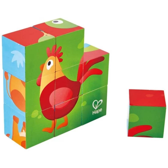 Puzzle din lemn ferma animalelor Hape 9 piese