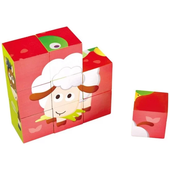 Puzzle din lemn ferma animalelor Hape 9 piese
