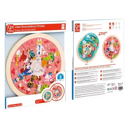 Puzzle rotund din lemn cu 2 fete Meseriile Hape Puzzle rotund din lemn cu 2 fete Meseriile Hape