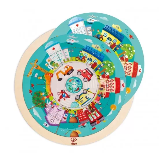 Puzzle rotund din lemn cu 2 fete Meseriile Hape Puzzle rotund din lemn cu 2 fete Meseriile Hape
