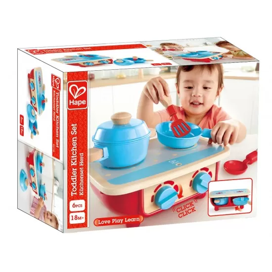 Set de joaca plita din lemn cu accesorii bucatarie Hape Set de joaca plita din lemn cu accesorii bucatarie Hape