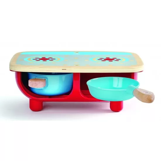 Set de joaca plita din lemn cu accesorii bucatarie Hape Set de joaca plita din lemn cu accesorii bucatarie Hape
