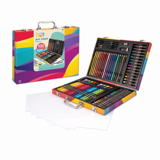 Set de desen Happi Hobbi Art Case Deluxe cu 100 de accesorii curcubeu