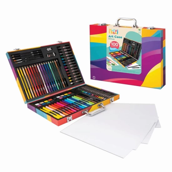 Set de desen Happi Hobbi Art Case Deluxe cu 100 de accesorii curcubeu