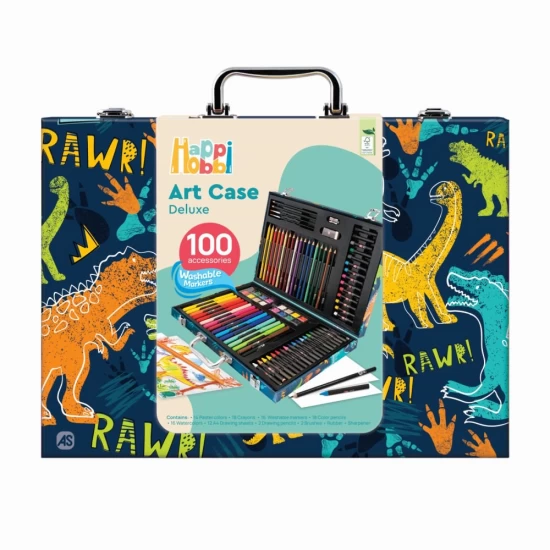 Set de desen Deluxe Happi Hobbi Art Case cu 100 de accesorii Dinozaur Set de desen Deluxe Happi Hobbi Art Case cu 100 de accesorii Dinozaur
