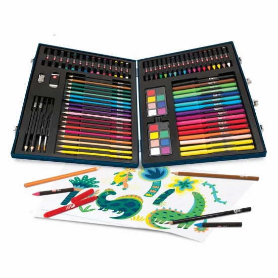 Set de desen Deluxe Happi Hobbi Art Case cu 100 de accesorii Dinozaur Set de desen Deluxe Happi Hobbi Art Case cu 100 de accesorii Dinozaur