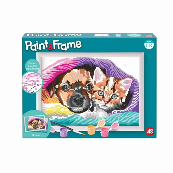 Set pictura pe numere Catelus si Pisicuta Paint and Frame