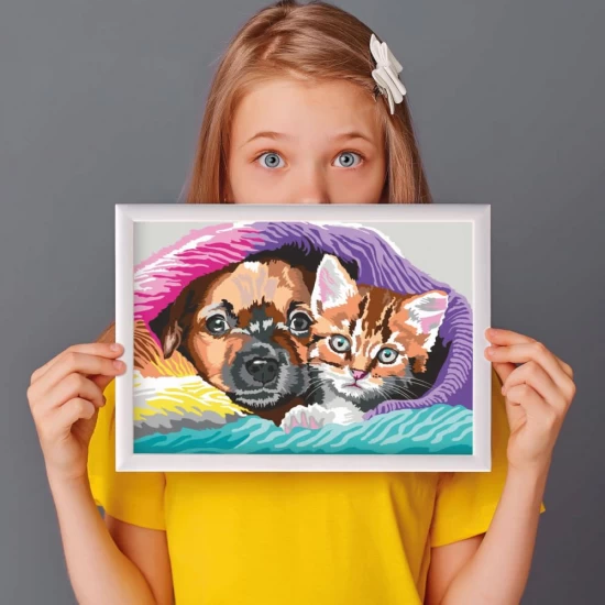 Set pictura pe numere Catelus si Pisicuta Paint and Frame