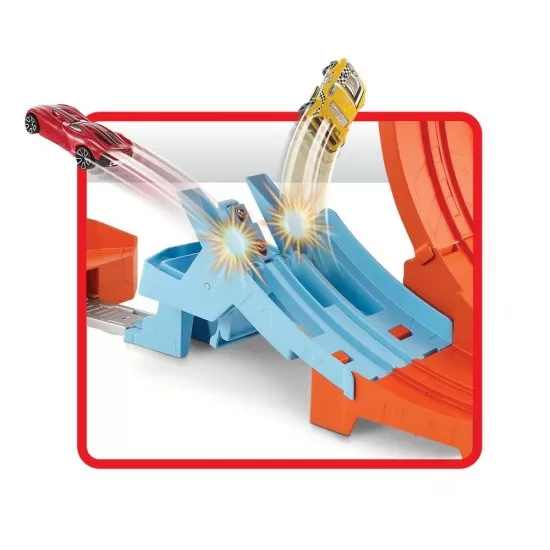 Set de joaca Hot Wheels circuit rapid cu lansator pentru cascadorii si masinuta exclusiva Set de joaca Hot Wheels circuit rapid cu lansator pentru cascadorii si masinuta exclusiva