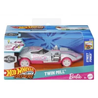 Masinuta metalica cu sistem pull back Barbie Twin Mill Street Power Hot Wheels scara 1:43 