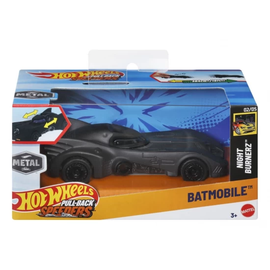 Masinuta metalica cu sistem pull back Batmobile Night Burnerz Hot Wheels scara 1:43 Masinuta metalica cu sistem pull back Batmobile Night Burnerz Hot Wheels scara 1:43