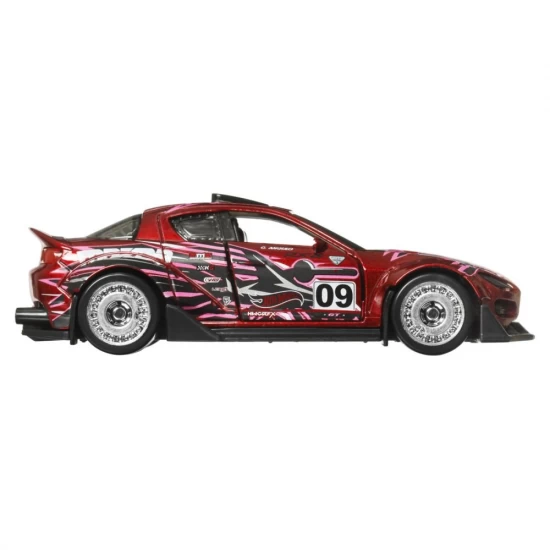 Masinuta metalica Hot Wheels cu sistem pull back Mazda 2004 RX8 Custom scara 1:43