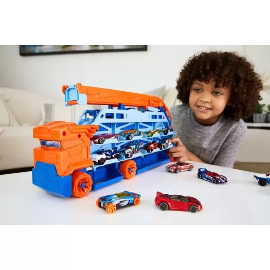 Mega transportator masini si pista de lansare Hot Wheels Mega transportator masini si pista de lansare Hot Wheels