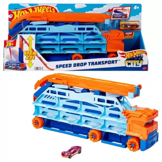 Mega transportator masini si pista de lansare Hot Wheels Mega transportator masini si pista de lansare Hot Wheels