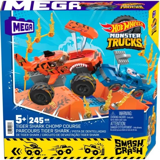Set constructie cursa Tiger Shark Chomp Hot Wheels Monster Truck Mega 245 piese Set constructie cursa Tiger Shark Chomp Hot Wheels Monster Truck Mega 245 piese