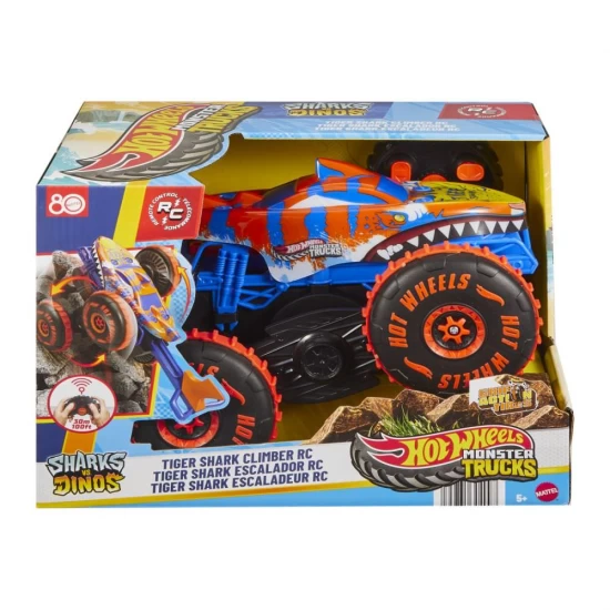 Masina cu telecomanda Hot Wheels Monster Truck Sharks vs Dinos Tiger Shark Climber