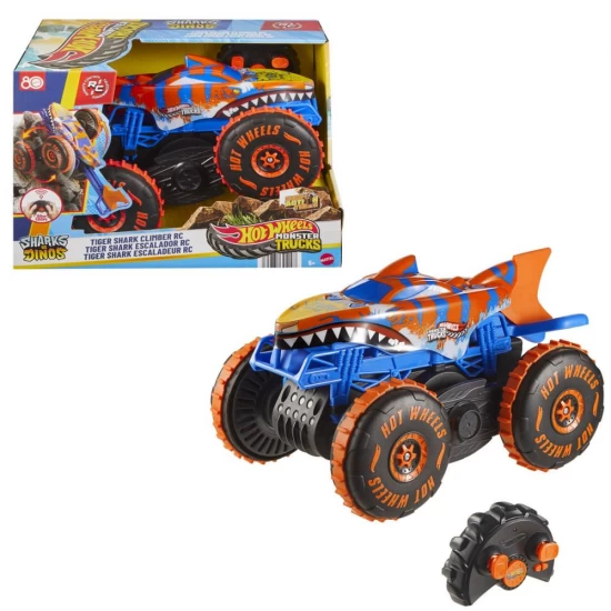 Masina cu telecomanda Hot Wheels Monster Truck Sharks vs Dinos Tiger Shark Climber