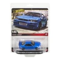 Masinuta metalica Hot Wheels Premium Real Riders Nissan Skyline GT-R BNR34 V-SPEC II Nur scara 1:43
