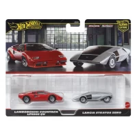 Set 2 masinute metalice Hot Wheels Premium Lamborghini Countach LP5000 QV si Lancia Stratos Zero scara 1:64