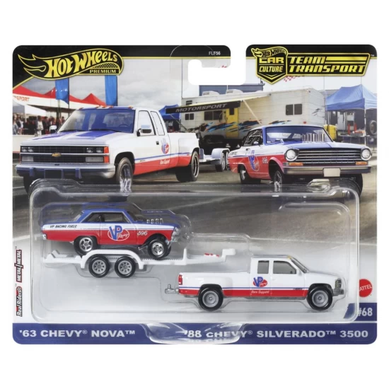 Transportator Hot Wheels Chevy Silverado 3500 88 cu masinuta Chevy Nova 63 scara 1:64