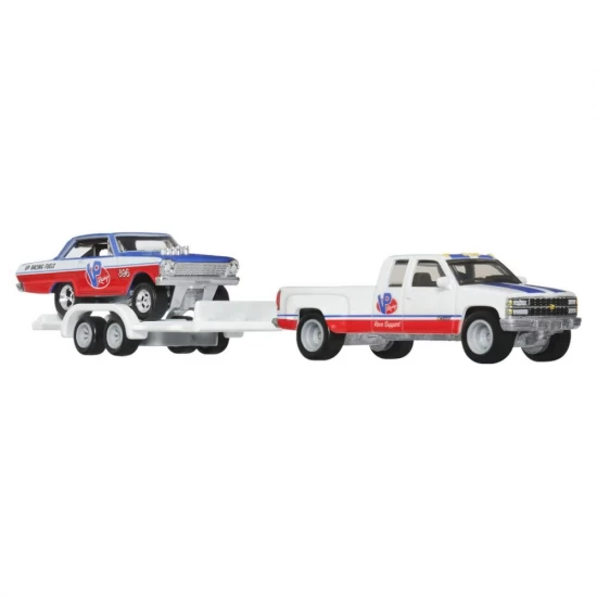 Transportator Hot Wheels Chevy Silverado 3500 88 cu masinuta Chevy Nova 63 scara 1:64