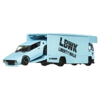 Camion transportator Hot Wheels Fleet Flyer cu masinuta Nissan Skyline 2000 GT-R LBWK scara 1:64