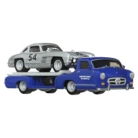 Transportator Hot Wheels Mercedes-Benz 55 Blaues Wunder cu masinuta Mercedes-Benz 300 SL scara 1:64