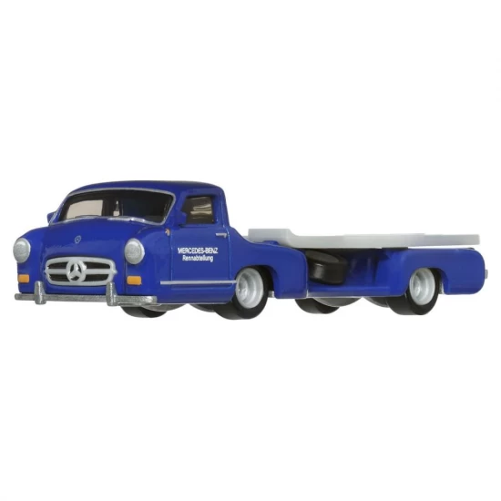 Transportator Hot Wheels Mercedes-Benz 55 Blaues Wunder cu masinuta Mercedes-Benz 300 SL scara 1:64 Transportator Hot Wheels Mercedes-Benz 55 Blaues Wunder cu masinuta Mercedes-Benz 300 SL scara 1:64