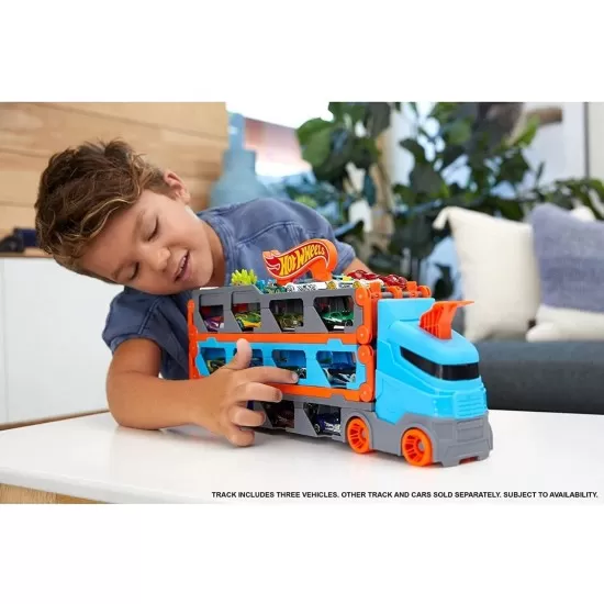 Mega transportator masini si pista 2 in 1 Hot Wheels
