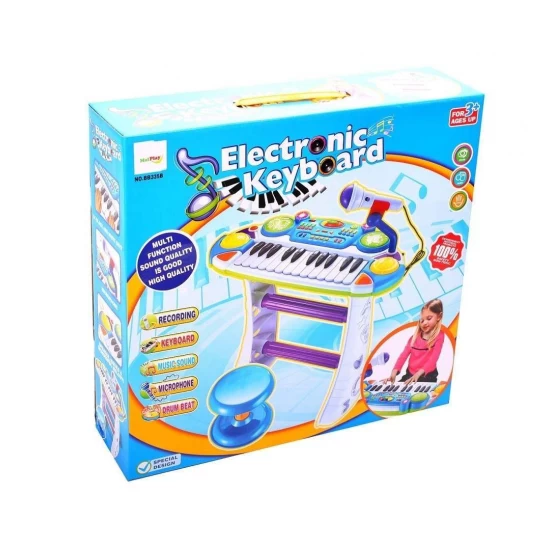 Instrument muzical pianina electronica Malplay cu scaun si microfon 45 cm inaltime albastru Instrument muzical pianina electronica Malplay cu scaun si microfon 45 cm inaltime albastru