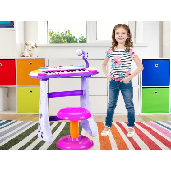 Instrument muzical pianina electronica Malplay cu scaun si microfon 45 cm inaltime roz Instrument muzical pianina electronica Malplay cu scaun si microfon 45 cm inaltime roz