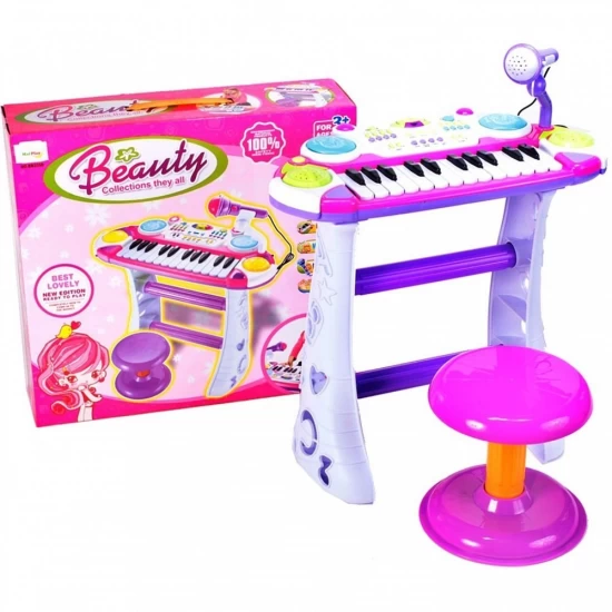 Instrument muzical pianina electronica Malplay cu scaun si microfon 45 cm inaltime roz Instrument muzical pianina electronica Malplay cu scaun si microfon 45 cm inaltime roz