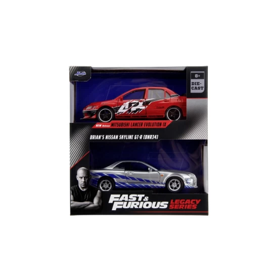 Set 2 masini metalice Mitsubishi Lancer Evolution IX 1:32 Jada Fast and Furious 