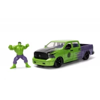 Set figurina Jada Marvel Hulk si masinuta metalica RAM 1500 2014 scara 1:24