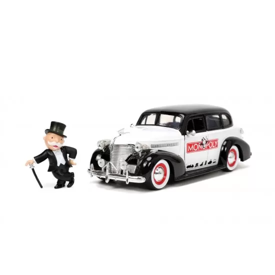Set masinuta metalica Chevrolet Master Deluxe 1939 scara 1:24 cu figurina Mr. Monopoly Set masinuta metalica Chevrolet Master Deluxe 1939 scara 1:24 cu figurina Mr. Monopoly