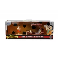 Set masinuta metalica Flintmobilul scara 1:32 si figurina Fred Flintstone