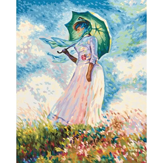 Kit pictura pe numere Schipper - Femeie cu umbrela de soare de Claude Monet Kit pictura pe numere Schipper - Femeie cu umbrela de soare de Claude Monet