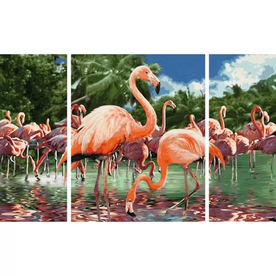 Kit 3 tablouri pictura pe numere Schipper Flamingo Kit 3 tablouri pictura pe numere Schipper Flamingo
