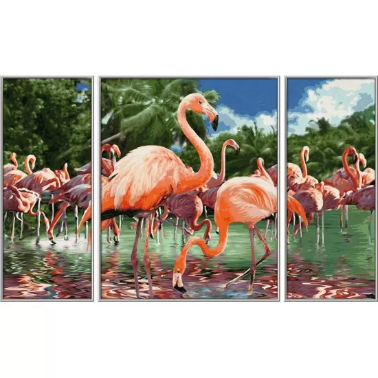 Kit 3 tablouri pictura pe numere Schipper Flamingo Kit 3 tablouri pictura pe numere Schipper Flamingo