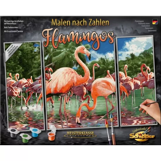 Kit 3 tablouri pictura pe numere Schipper Flamingo Kit 3 tablouri pictura pe numere Schipper Flamingo