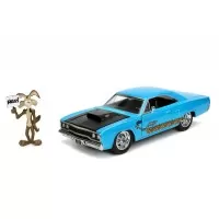 Set masinuta metalica Looney Tunes Road Runner 1970 Plymouth scara 1:24 si figurina Wile E Coyote