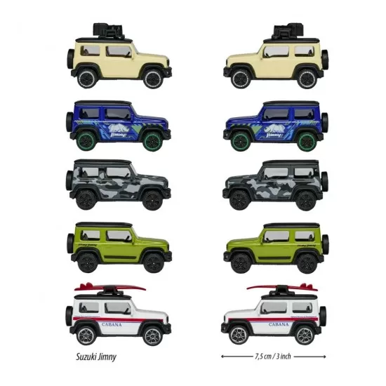 Set 5 masini din metal Majorette Suzuki Jimny 7.5 cm Set 5 masini din metal Majorette Suzuki Jimny 7.5 cm