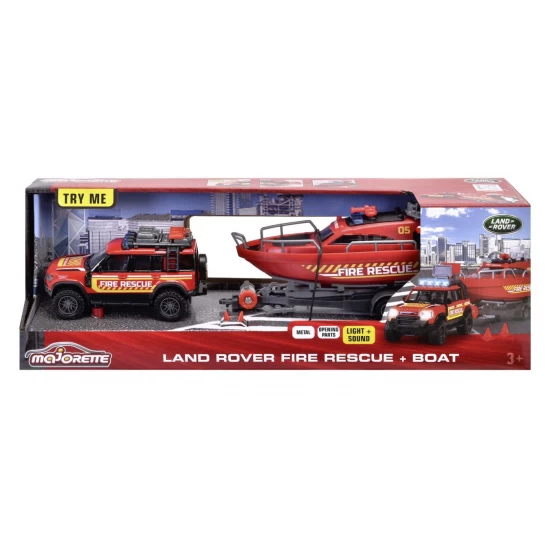 Set masina de pompieri Land Rover cu barca de salvare